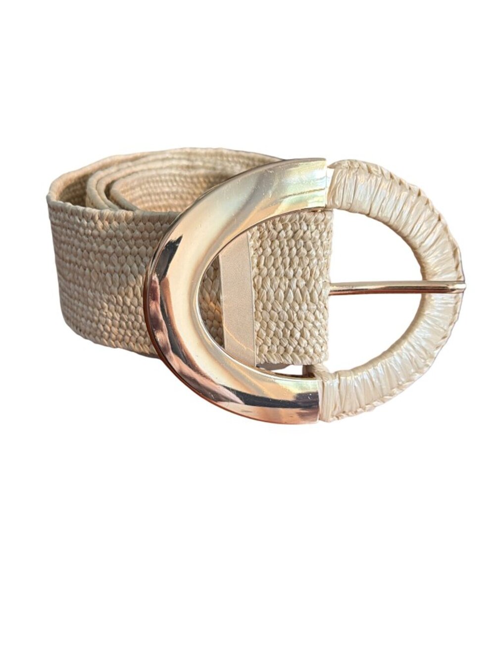 Woven Belt Gold Oval Buckle Raffia Wrapper Adjustable 4.5" Buckle 41"